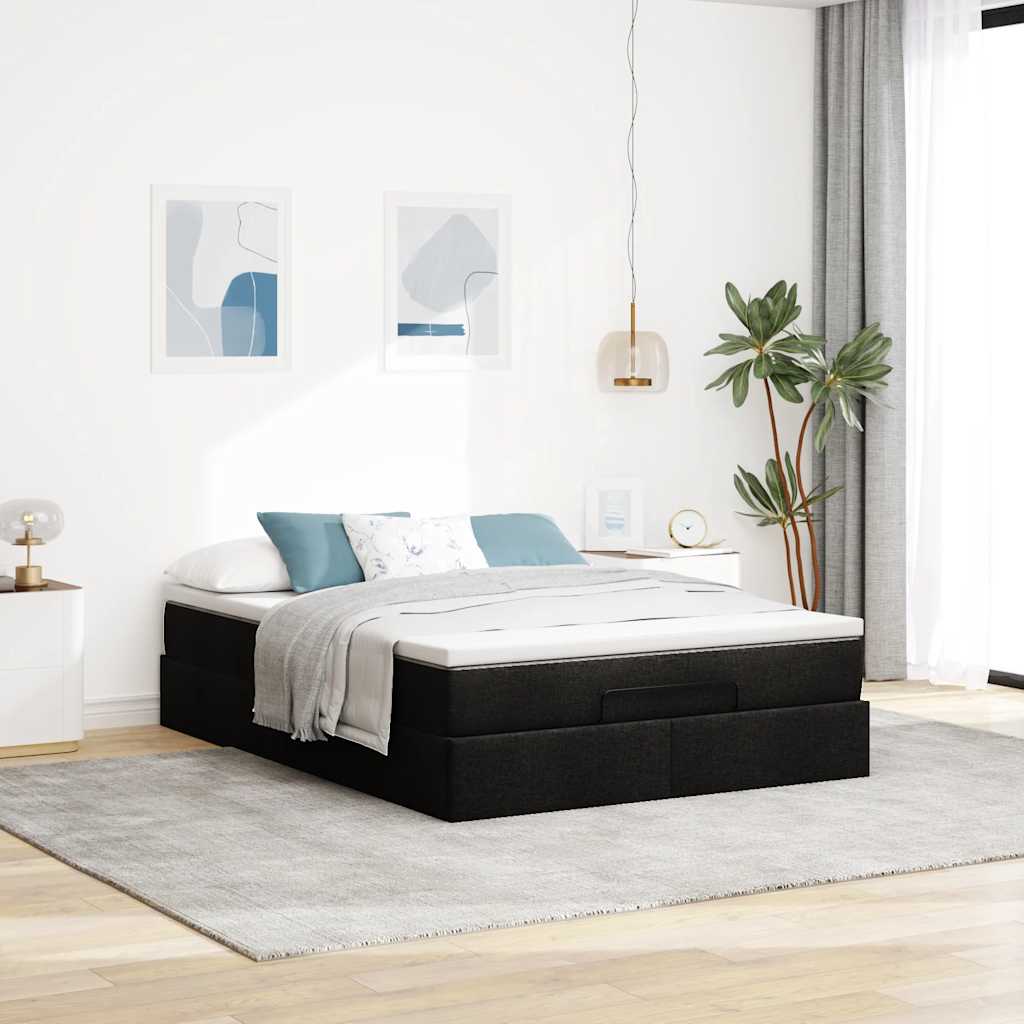 Ottoman Bed Frame with Mattress Platform Bedstead Black Faux Leather vidaXL - Picture 3 of 12