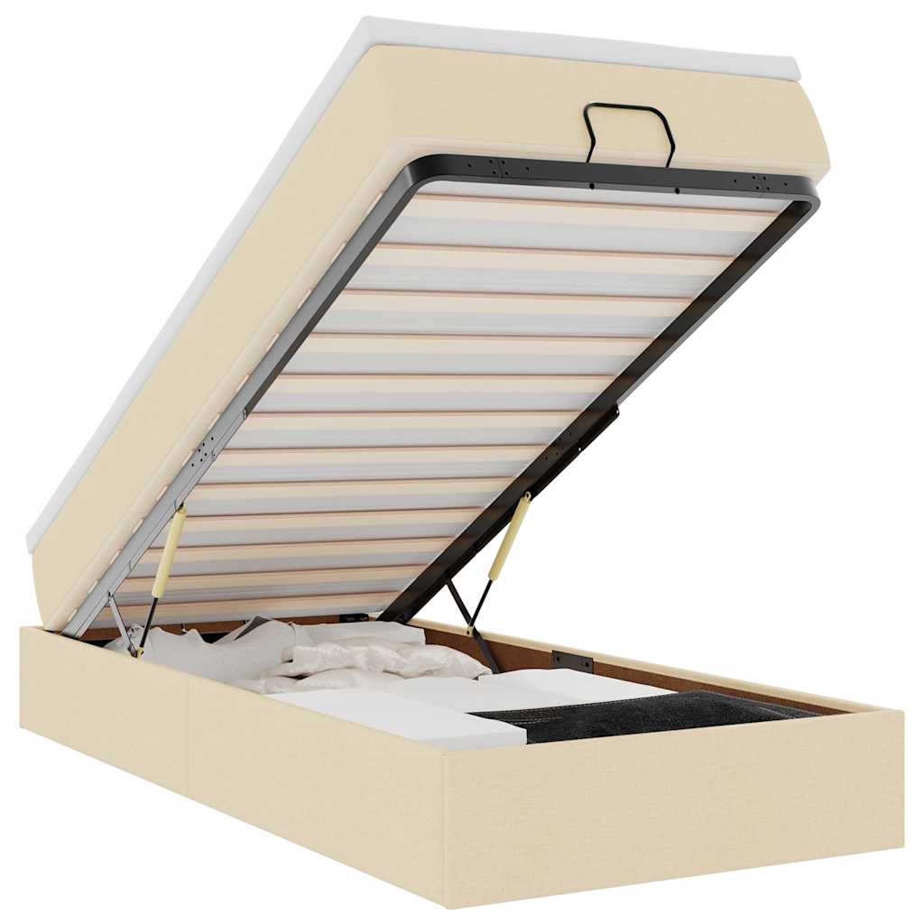 vidaXL Cadru de pat otoman cu saltea crem 90x190cm stofa