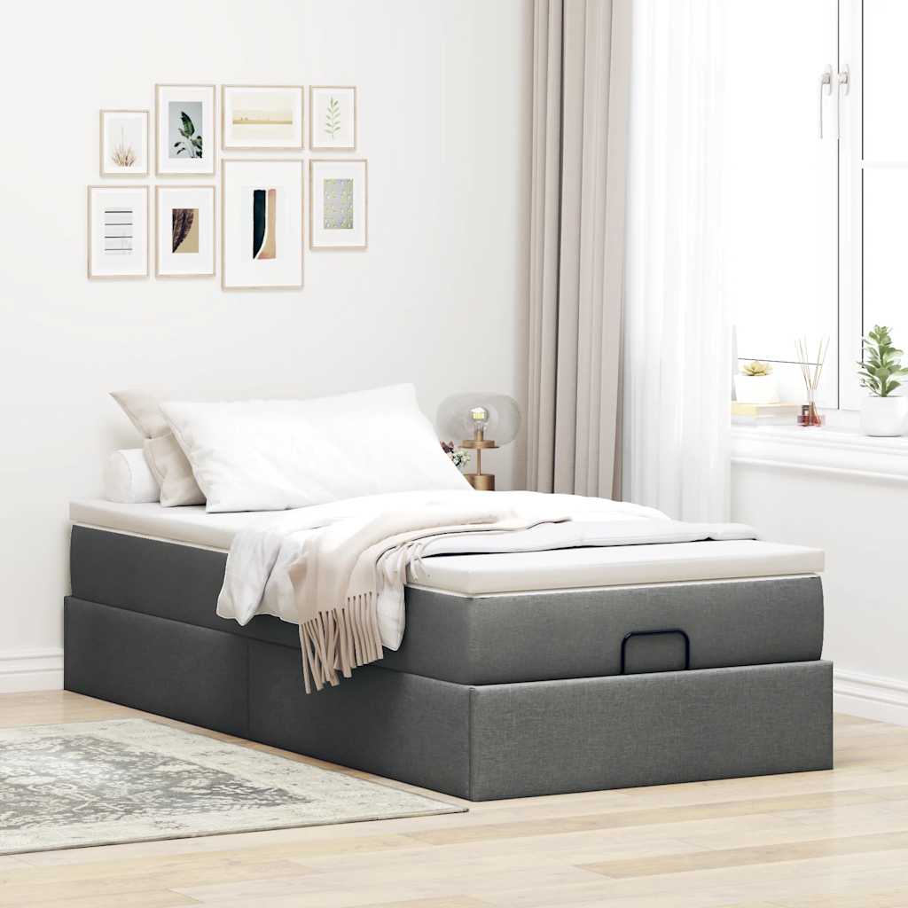vidaXL Ottoman bed met matras 90x200cm stof donkergrijs grijs, foto 2