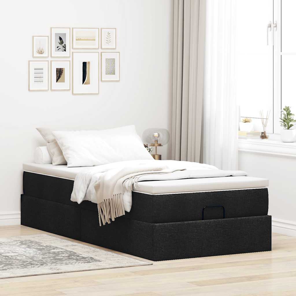 vidaXL Ottoman bed met matras 90x200cm stof zwart, foto 2
