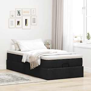 Osmanský rám postele s matrací černá 90x200cm textil - obrázek 3