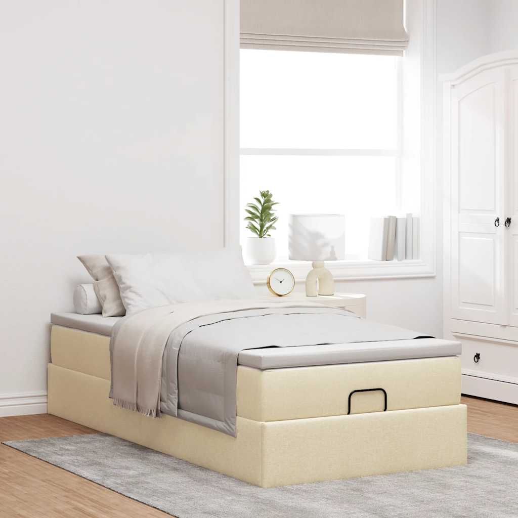 vidaXL Ottoman bed met matras 90x200cm stof crèmekleurig afbeelding