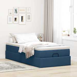 Osmanský rám postele s matrací modrá 90x200cm textil - obrázek 3
