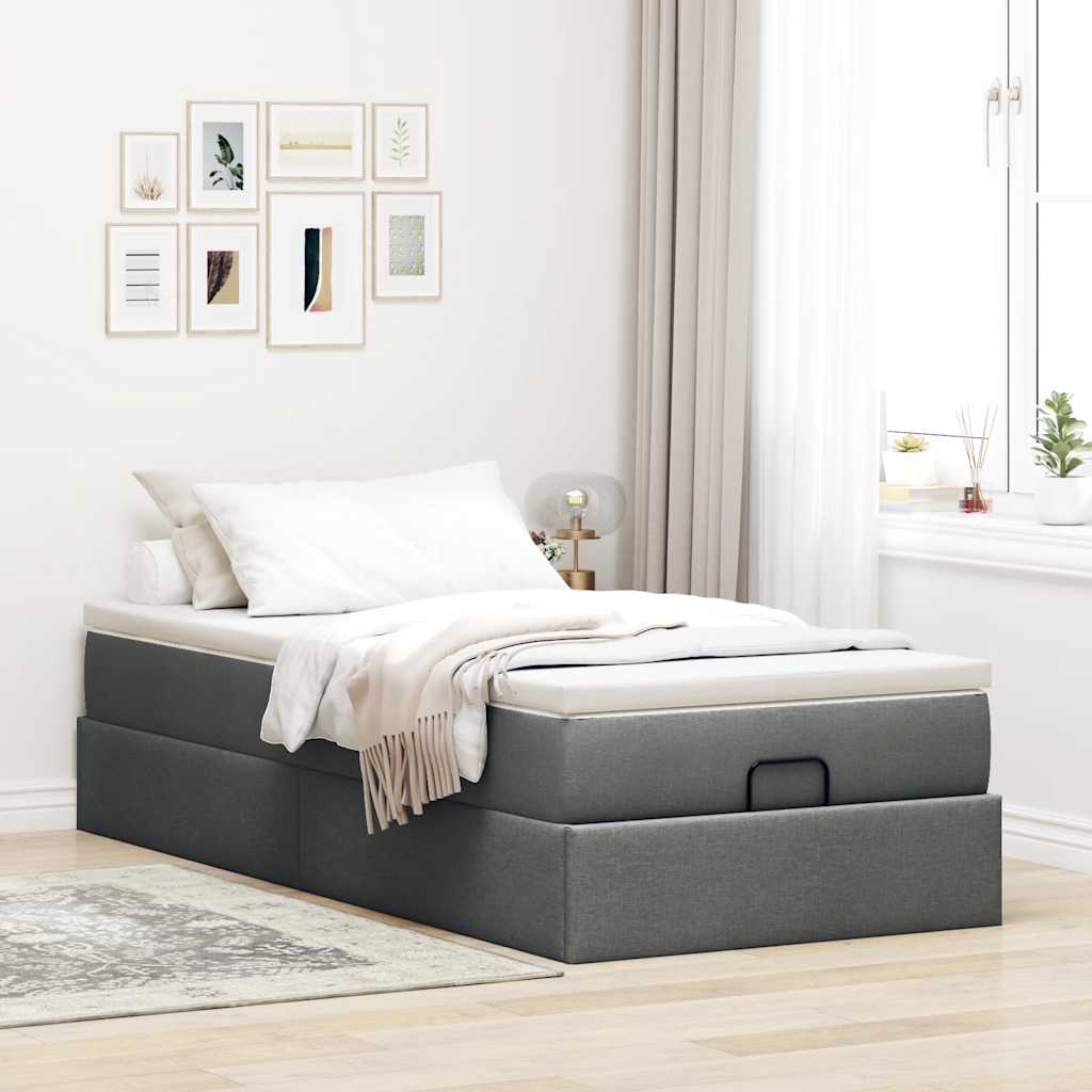 vidaXL Ottoman bed met matras 100x200cm stof donkergrijs grijs, foto 2