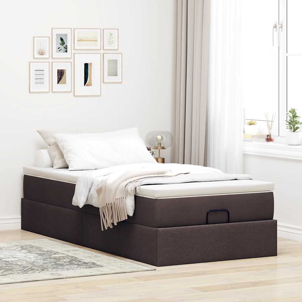 vidaXL Ottoman bed met matras 100x200cm stof donkerbruin afbeelding