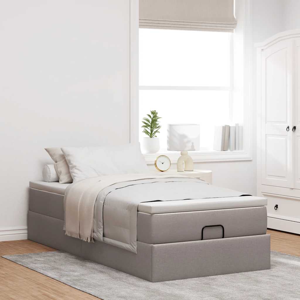 vidaXL Ottoman bed met matras 100x200cm stof taupe afbeelding