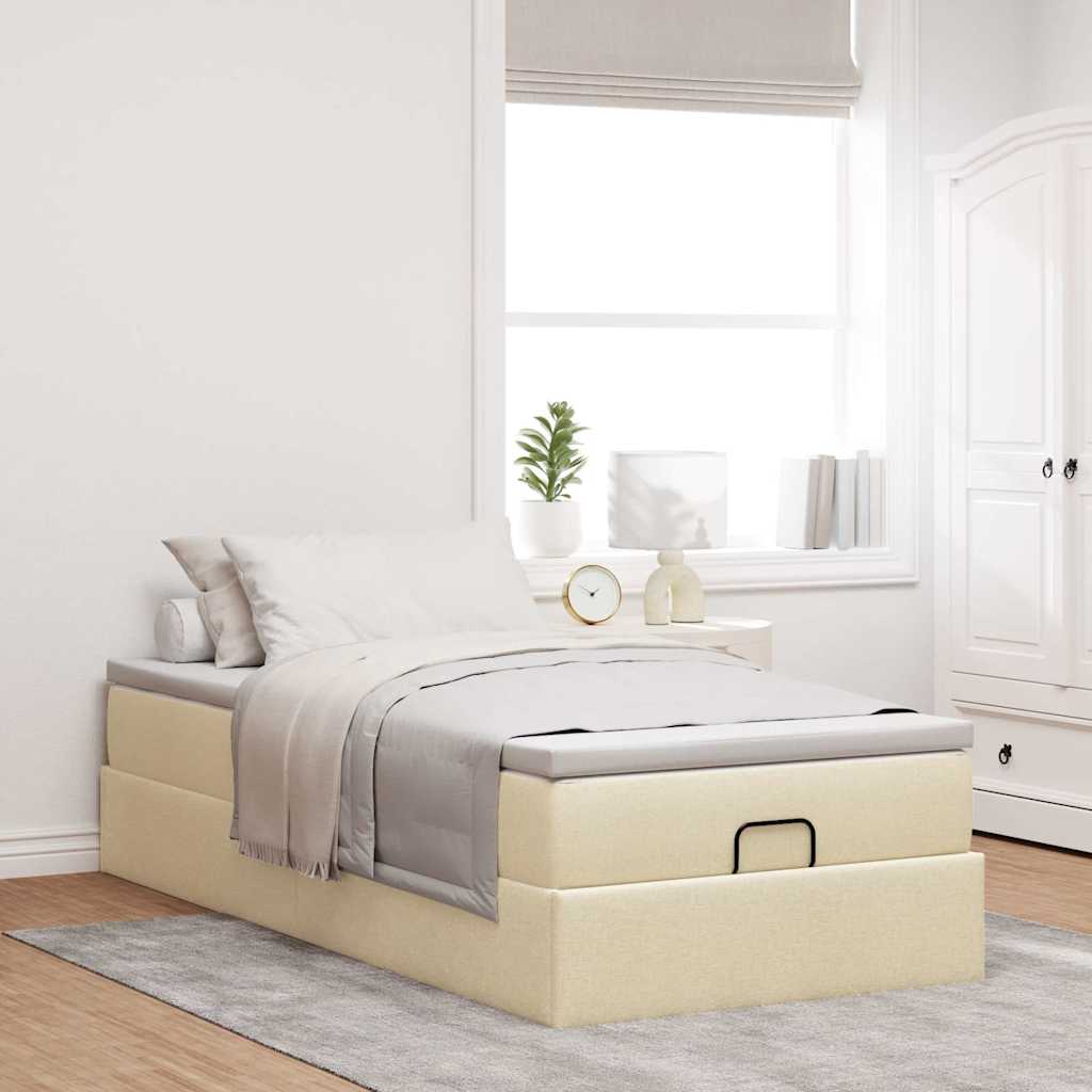 vidaXL Ottoman bed met matras 100x200cm stof crèmekleurig afbeelding