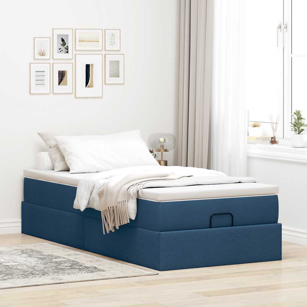 vidaXL Ottoman bed met matras 100x200cm stof blauw, foto 2