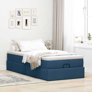 Osmanský rám postele s matrací modrá 100x200cm textil - obrázek 3