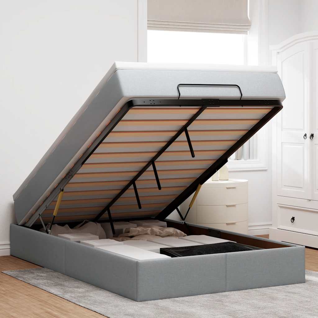 vidaXL Cadru de pat otoman cu saltea țesătură gri deschis 120x190 cm