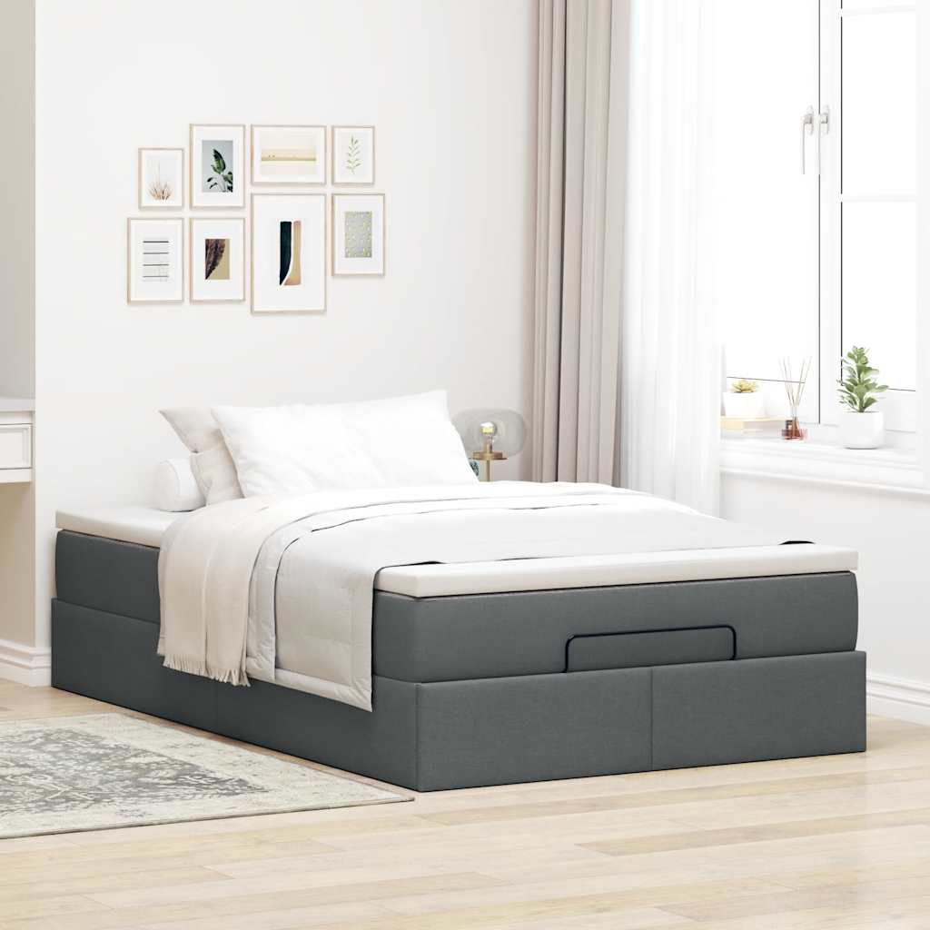 vidaXL Ottoman bed met matras 120x190 cm stof donkergrijs grijs, foto 2