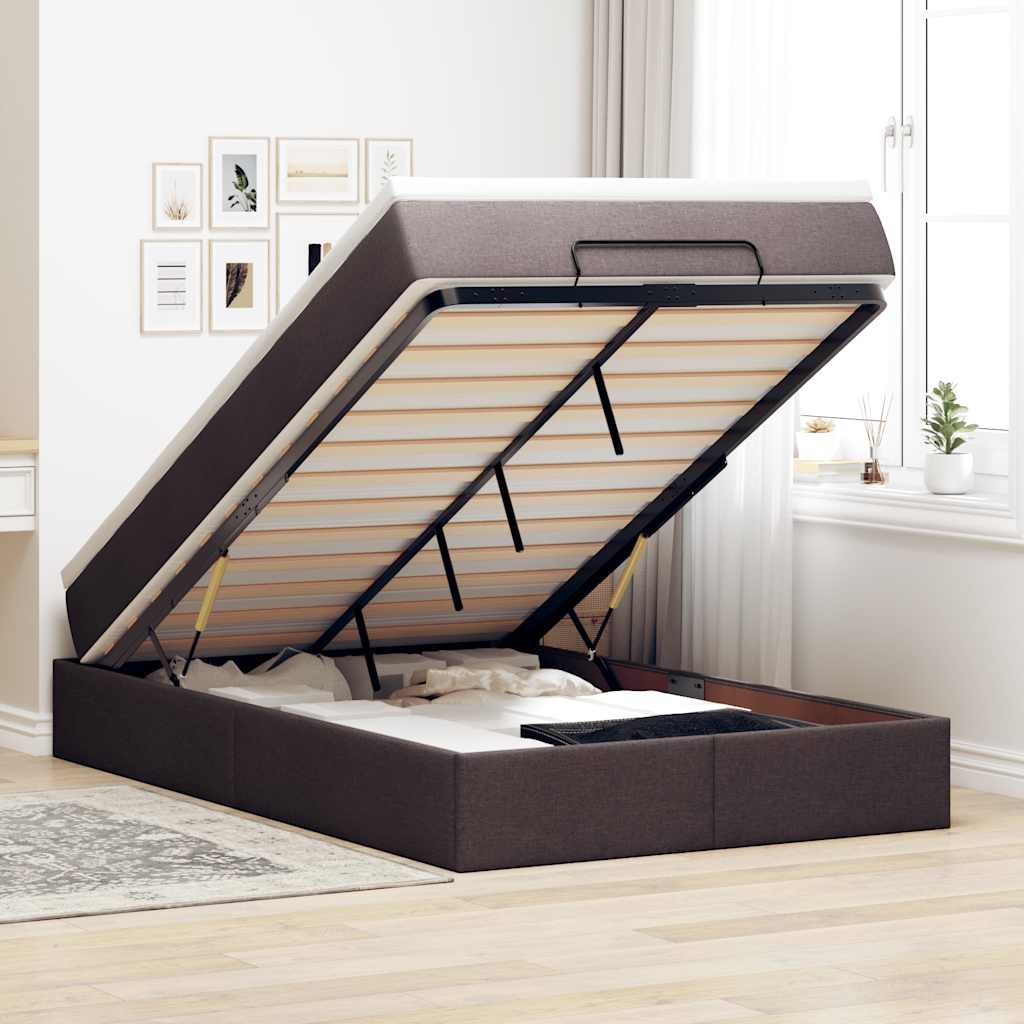 vidaXL Cadru de pat otoman cu saltea țesătură maro închis 120x190 cm