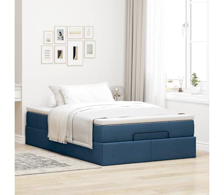 vidaXL Οθωμανικό κρεβάτι με στρώμα μπλε 120x190 cm ύφασμα