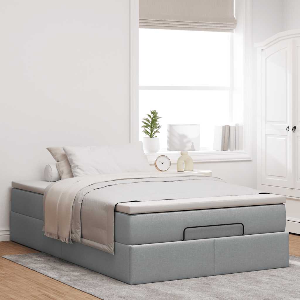 vidaXL Ottoman bed met matras 120x200cm stof lichtgrijs afbeelding