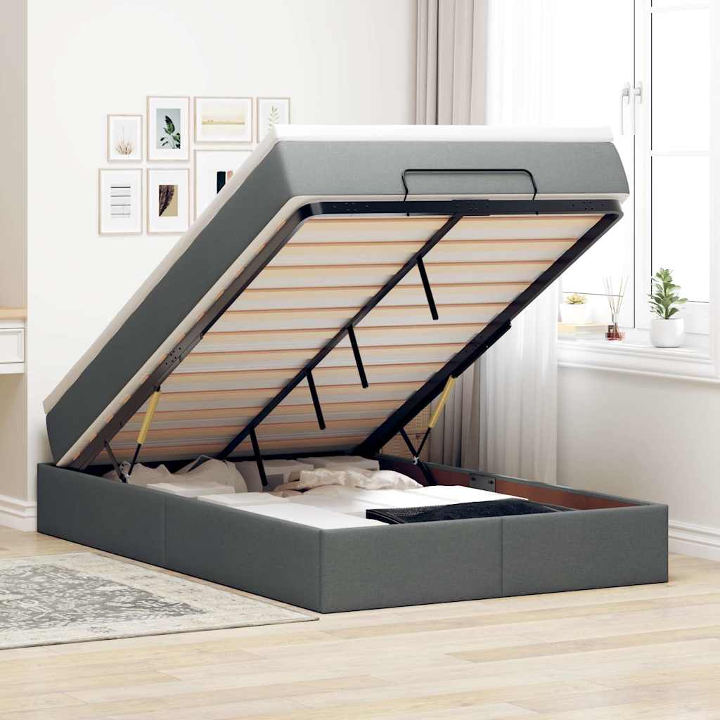 vidaXL Ottoman-Bett mit Matratze Dunkelgrau 120x200 cm Stoff