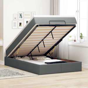 Otomanska postelja z vzmetnico siv 120x200 cm blago