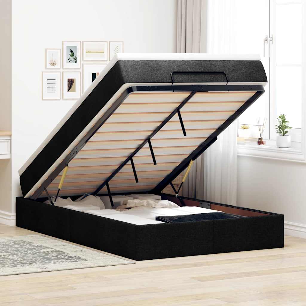 vidaXL Ottoman-Bett mit Matratze Schwarz 120x200 cm Stoff