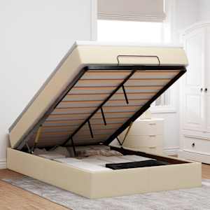 Otomanski posteljni okvir z vzmetnico krem 120x200 cm blago