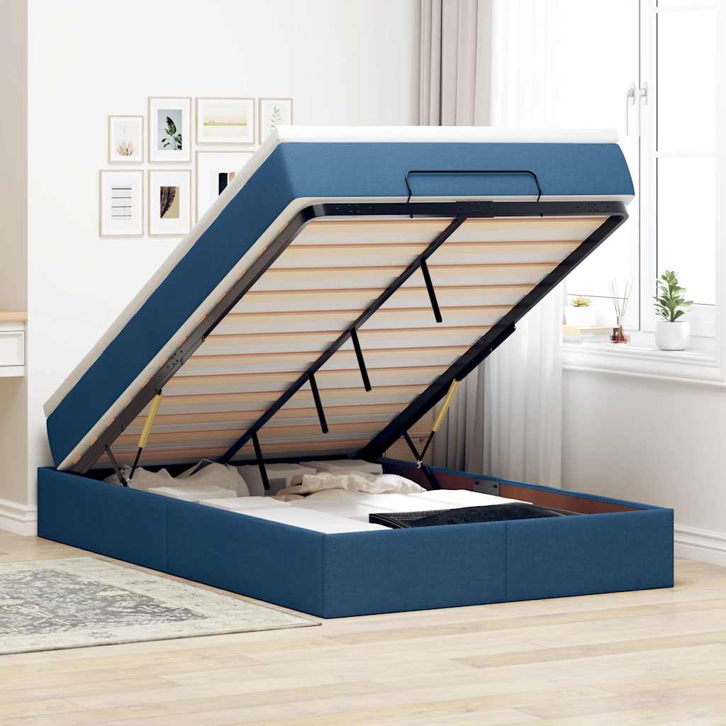 vidaXL Cadru de pat otoman cu saltea țesătură albastră 120x200cm