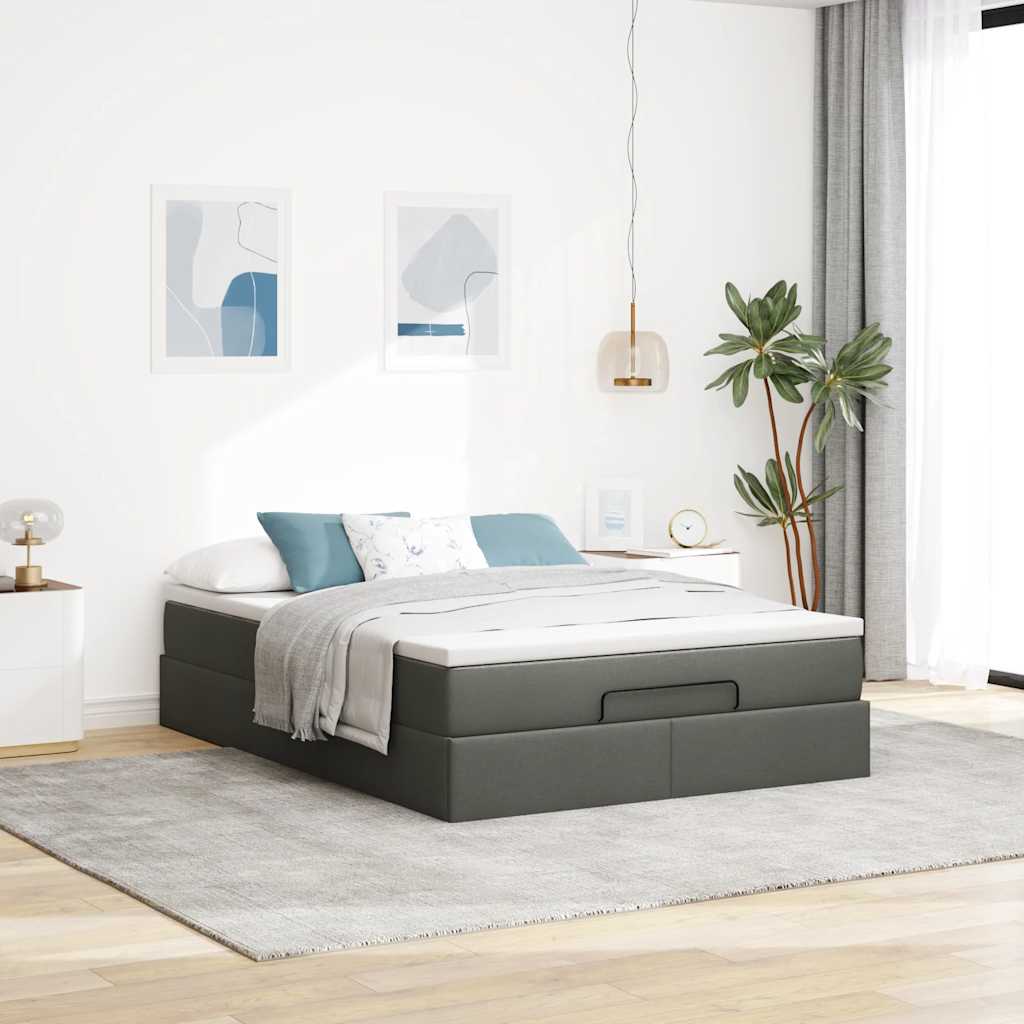vidaXL Ottoman bed met matras 140x190cm stof donkergrijs afbeelding
