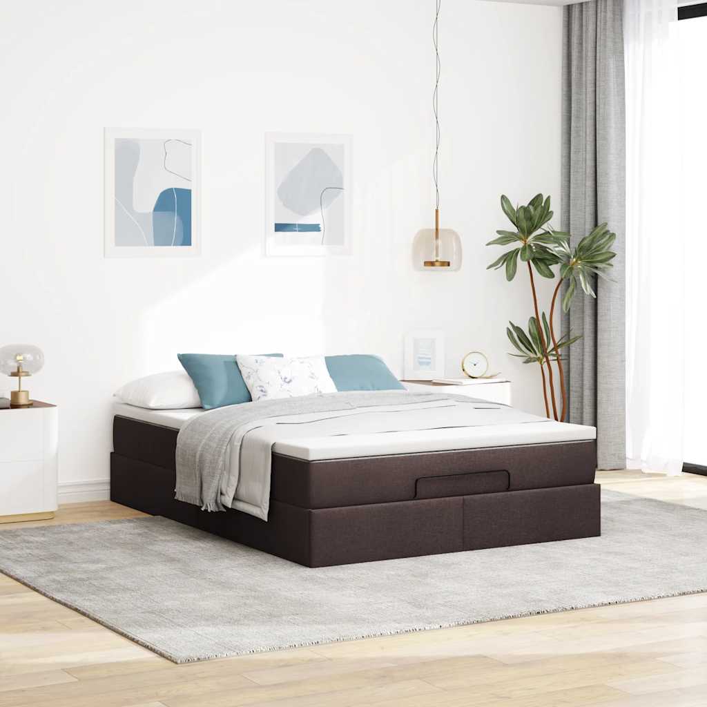 vidaXL Ottoman bed met matras 140x190cm stof donkerbruin afbeelding