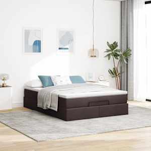 Osmanský rám postele s matrací tmavě hnědá 140x190cm textil - obrázek 3