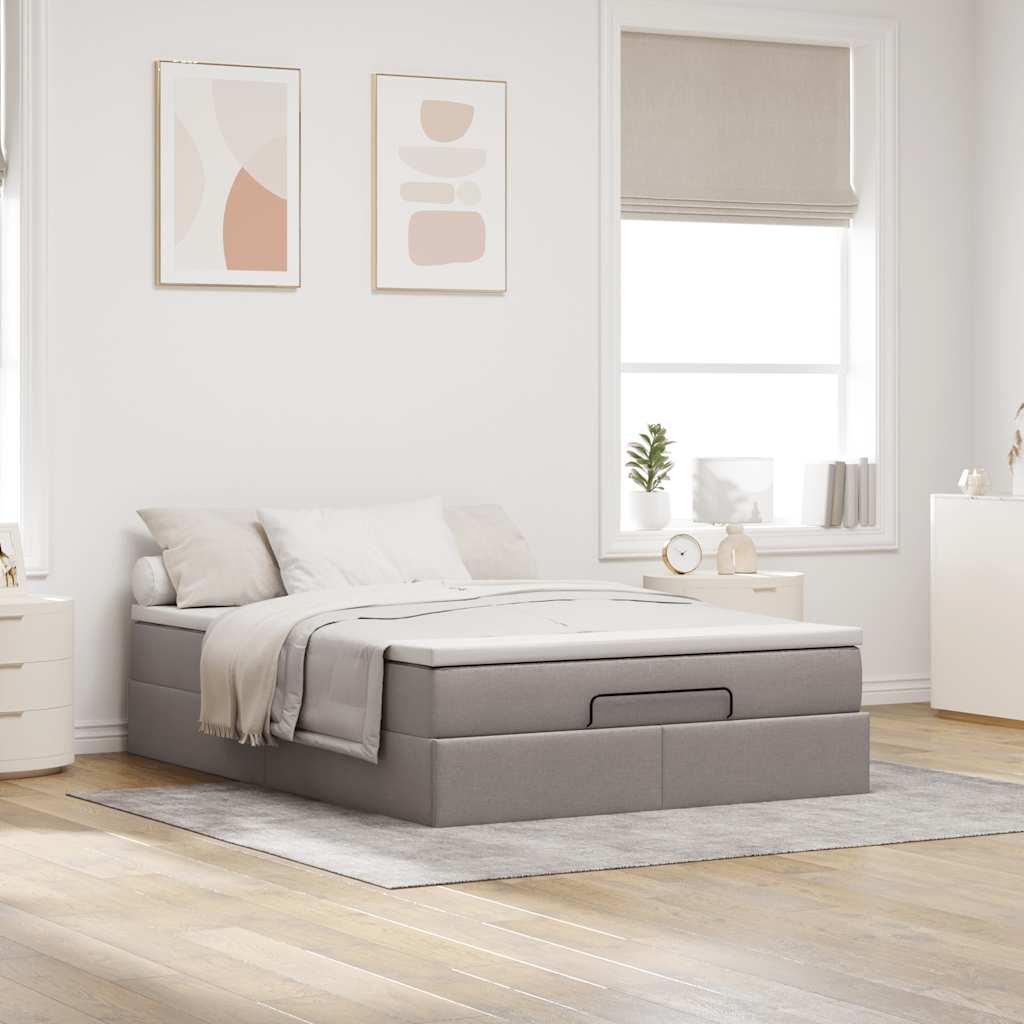 vidaXL Ottoman bed met matras 140x190cm stof taupe, foto 2