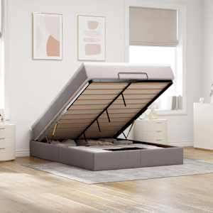 Otomanska postelja z vzmetnico taupe 140x190 cm blago