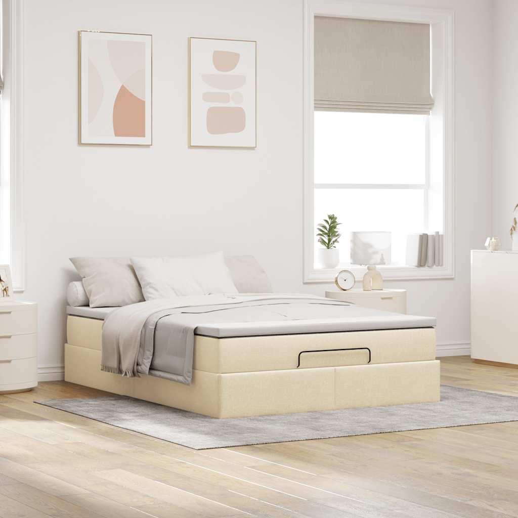 vidaXL Ottoman bed met matras 140x190cm stof crèmekleurig, foto 2
