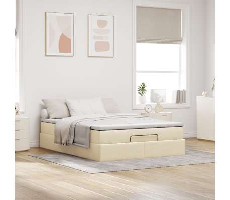 vidaXL Ottoman-Bett mit Matratze Creme 140x190 cm Stoff