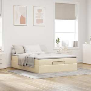 vidaXL Ottoman-Bett mit Matratze Creme 140x190 cm Stoff