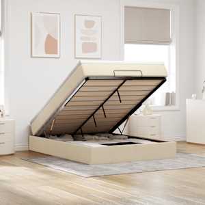 Otomanska postelja z vzmetnico krem 140x190 cm blago