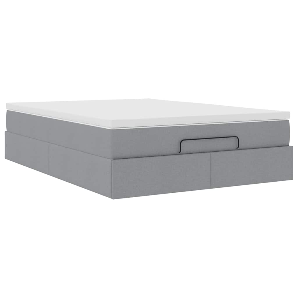 vidaXL Ottoman bed met matras 140x200cm stof lichtgrijs grijs, foto 4