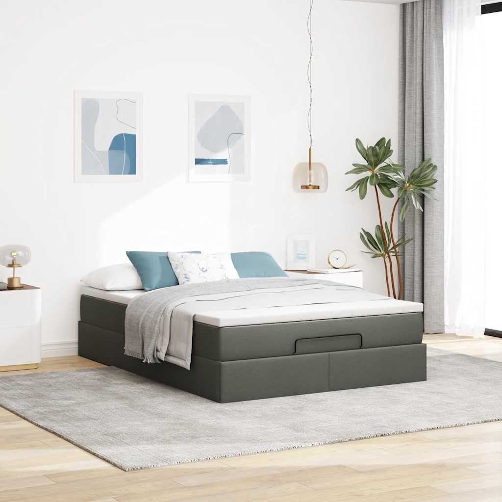 vidaXL Ottoman bed met matras 140x200cm stof donkergrijs grijs, foto 2