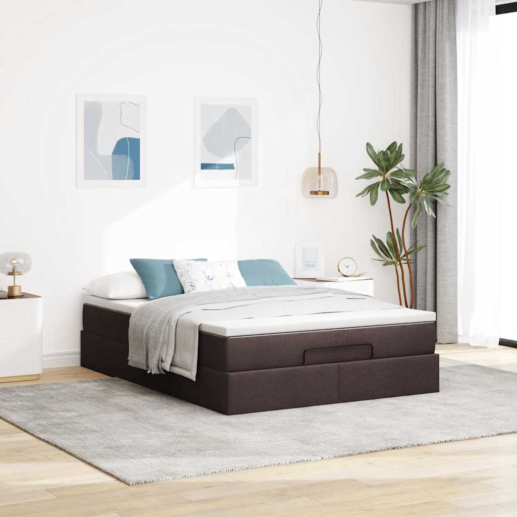 vidaXL Ottoman bed met matras 140x200cm stof donkerbruin bruin, foto 2