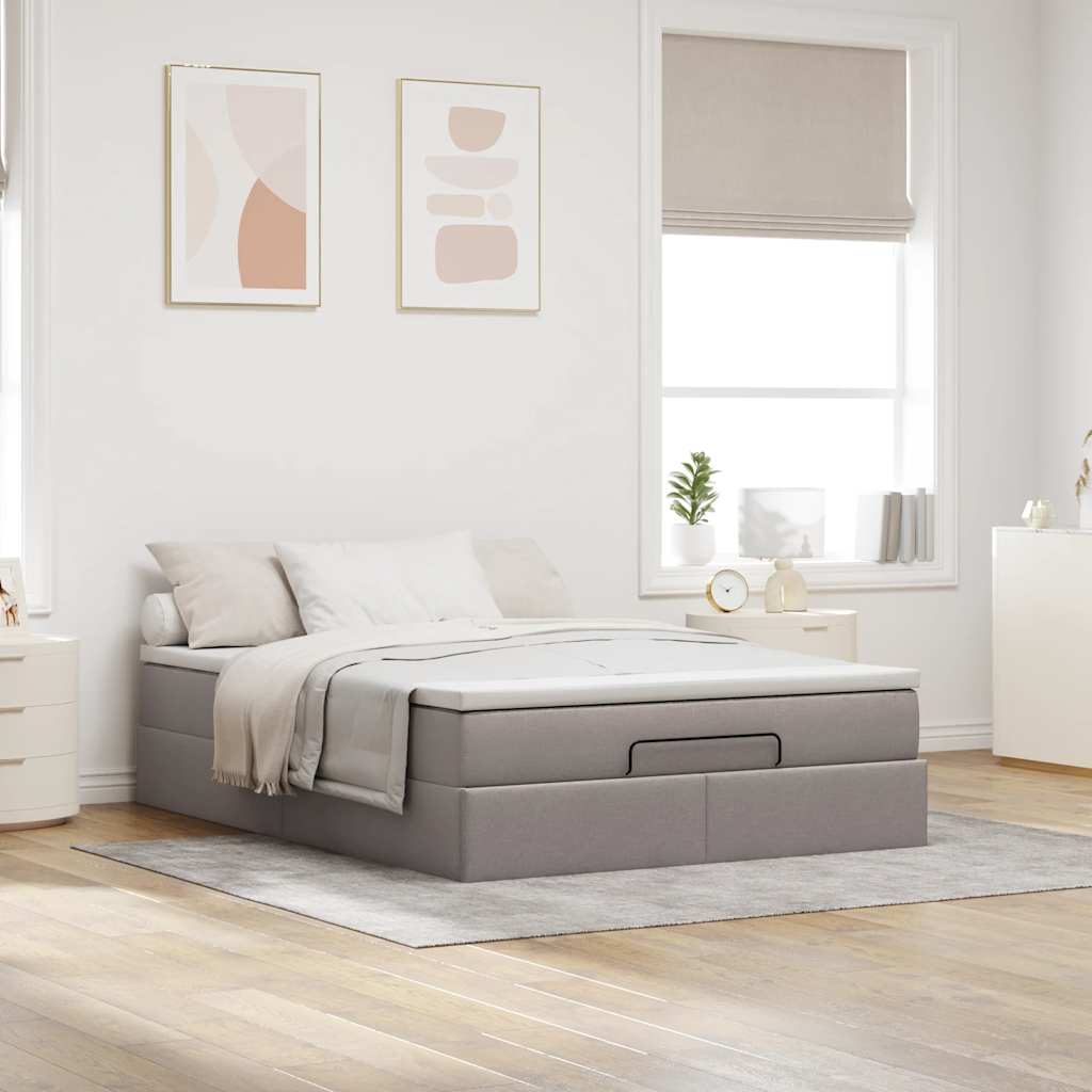 vidaXL Ottoman bed met matras 140x200cm stof taupe, foto 2