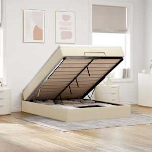 Otomanska postelja z vzmetnico krem 140x200 cm blago