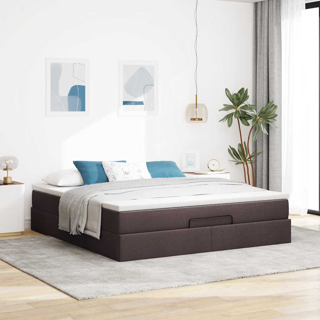 vidaXL Ottoman bed met matras 160x200cm stof donkerbruin bruin, foto 2