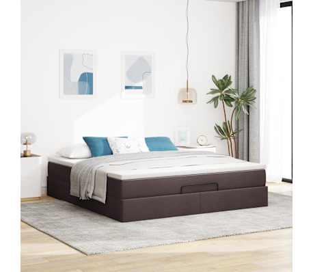 VidaXL Cadre de lit ottoman avec matelas marron fonc&eacute; 160x200 cm tissu