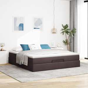Osmanský rám postele s matrací tmavě hnědá 160x200cm textil - obrázek 3