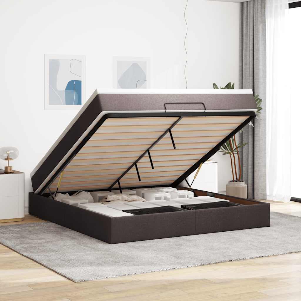 vidaXL osmannisk sengeramme med madras 160x200 cm stof mørkebrun