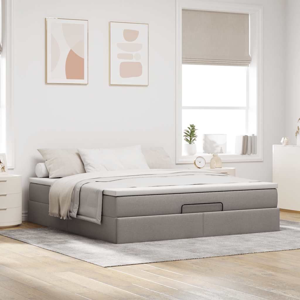 vidaXL Ottoman bed met matras 160x200cm stof taupe, foto 2