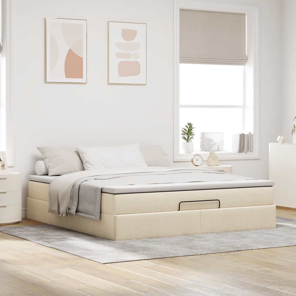 vidaXL Ottoman bed met matras 160x200cm stof crèmekleurig afbeelding
