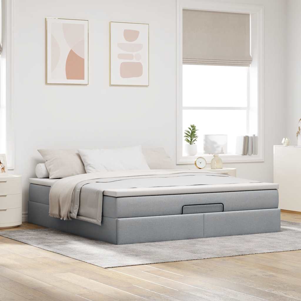 vidaXL Ottoman bed met matras 180x200cm stof lichtgrijs grijs, foto 2