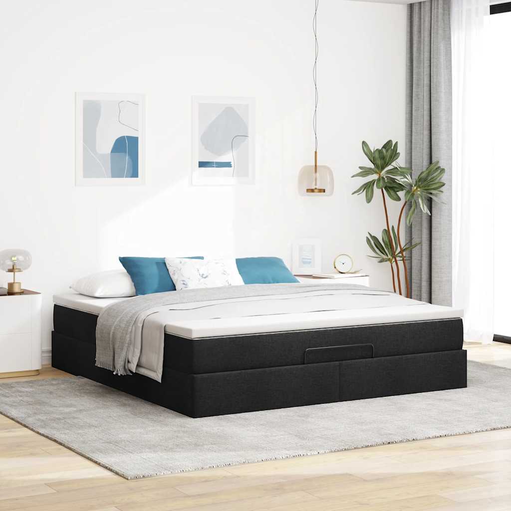 vidaXL Ottoman bed met matras 180x200cm stof zwart afbeelding