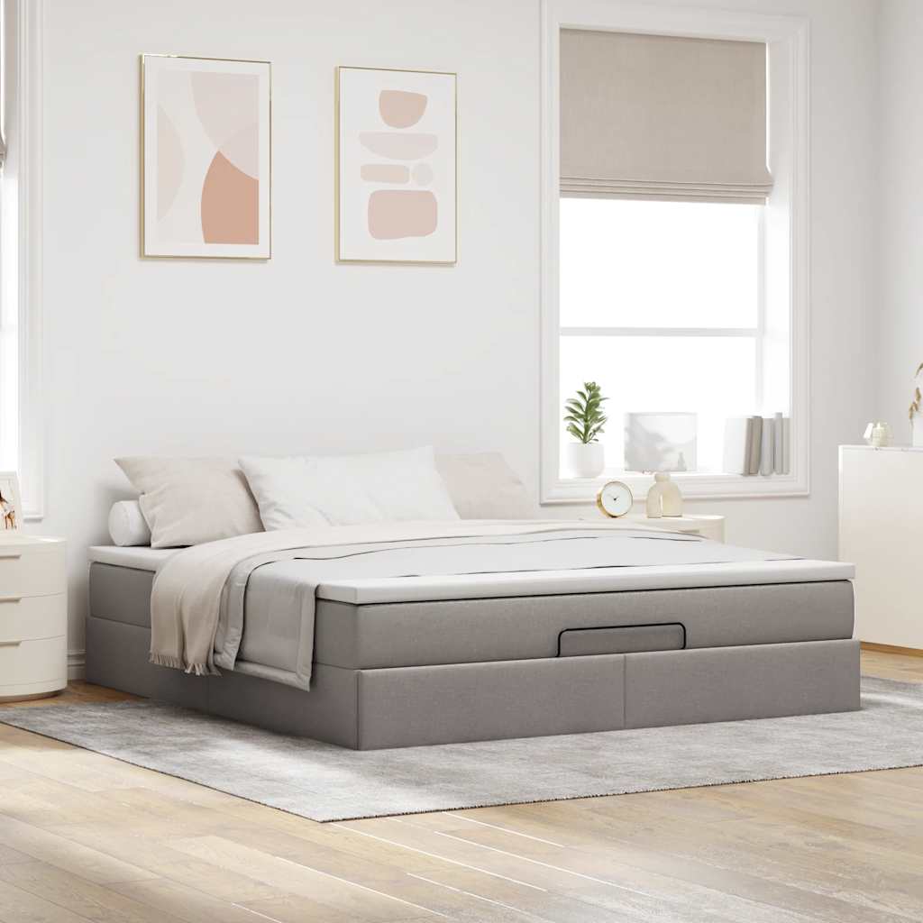 vidaXL Ottoman bed met matras 180x200cm stof taupe, foto 2