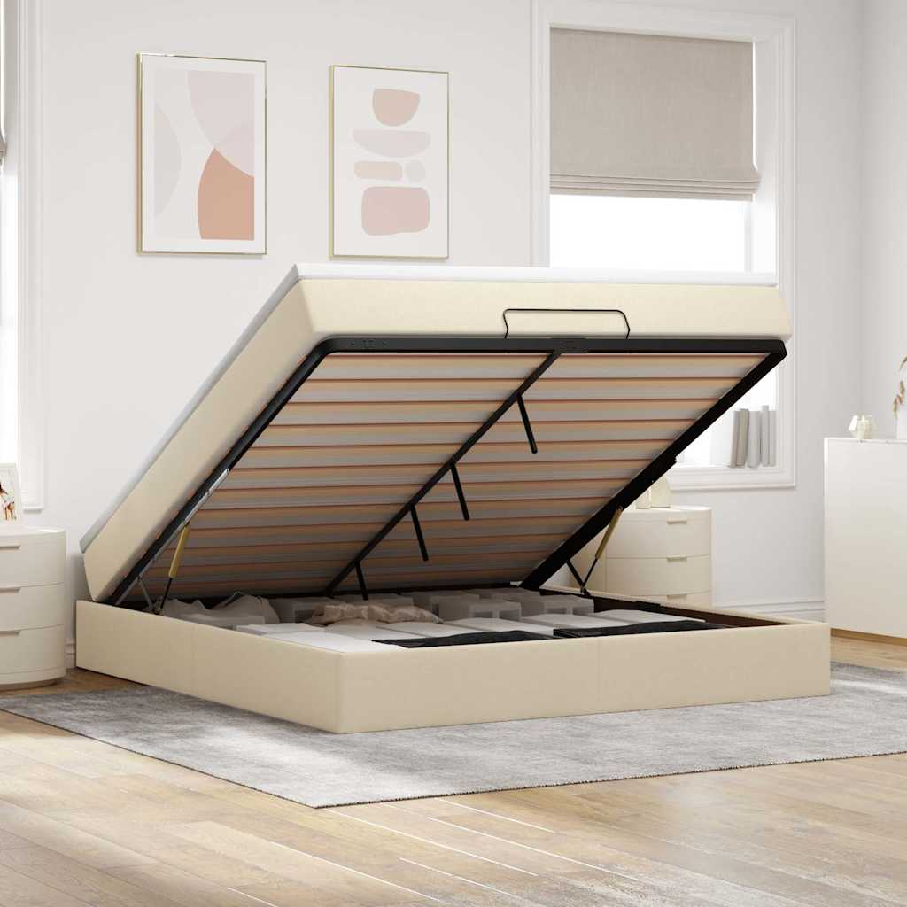 Osmannisk sengeramme med opbevaring inkl. madras 180×200 cm - stof, creme