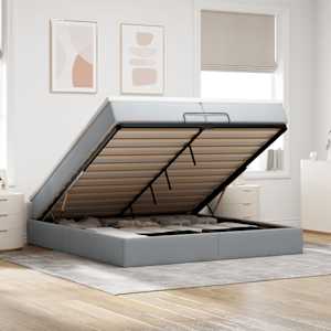 Otomanski posteljni okvir z vzmetnicami siv 200x200 cm blago