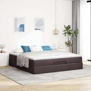 Osmanský rám postele s matrací tmavě hnědá 200x200cm textil - obrázek 3