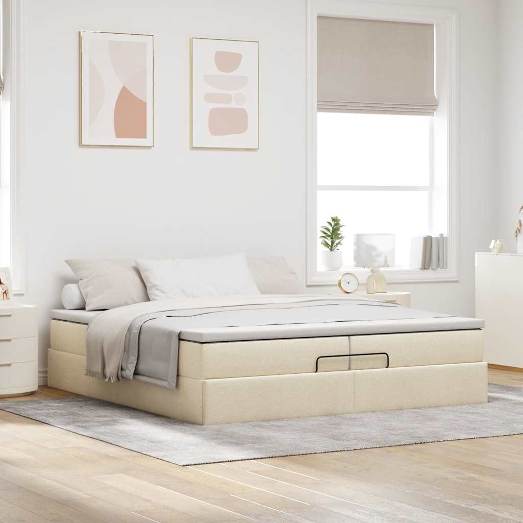 vidaXL Ottoman bed met matrassen 200x200cm stof crèmekleurig, foto 2